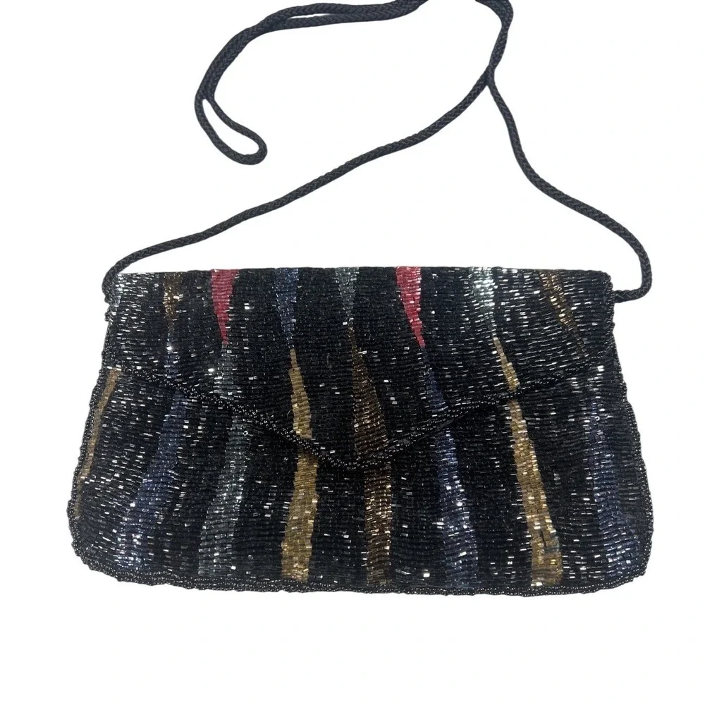 Vintage Purse Sequin‎ Shoulder Bag Cocktail Disco Glam Retro Indie Seed Bead 80s